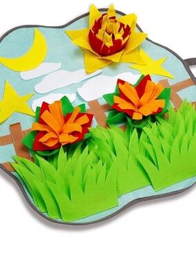Zeaxuie Snuffle Mat  Felt Bib with Orange & Green Floral Play Accents